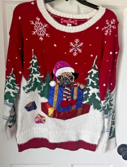 Discover Ugly Christmas Sweater Red Sweater Size Small Dog Puppy Women's Jollidays BxL