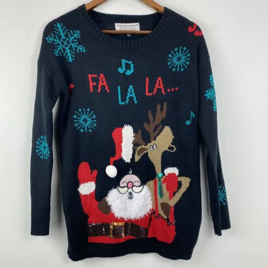 Discover Tiara International Sz Medium Women’s Santa Reindeer Ugly Christmas Sweater