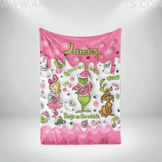 Discover Personalized funny character Blanket | Custom Name Grin Christmas Fleece Blanket