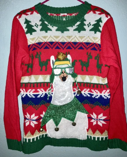 Discover Ugly Christmas Sweater Llama XL Sweater Bells Pom Pom Sunglasses