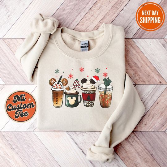 Discover Disney Christmas Coffee Sweatshirt, Latte Sweater, Christmas Coffee Hoodie, Coffee Lover Sweatshirt