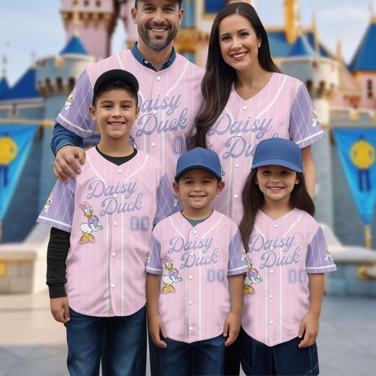 Discover Personalized Daisy Duck Striped Baseball Jersey Shirt, Disney Family Matching Baseball Jersey, Daisy Baseball Team, Baseball Gift
