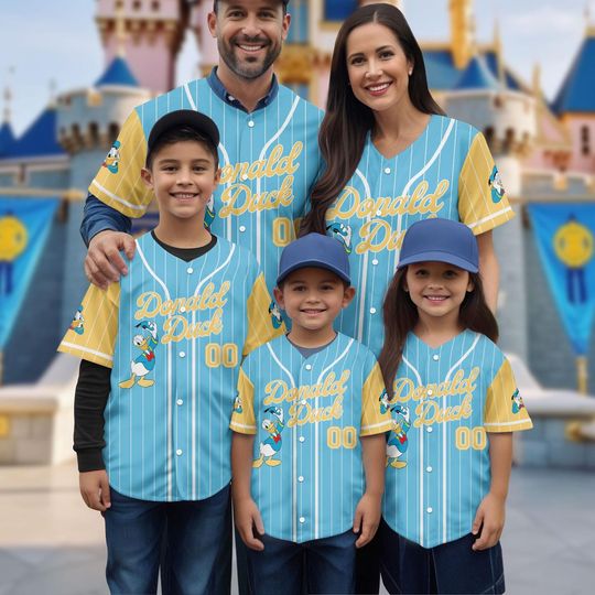 Discover Personalized Donald Duck Striped Baseball Jersey Shirt, Disney Family Baseball Team Gift
