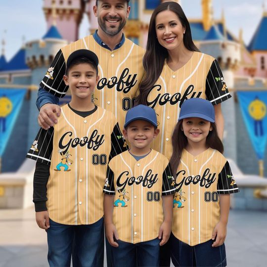 Discover Personalized Goofy Dog Striped Baseball Jersey Shirt, Disney Matching Family Baseball Jersey