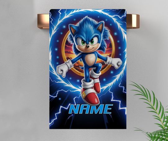Discover Personalized Shadow Sonic the Hedgehog Hand Towel, Black Sonic Bath Towel
