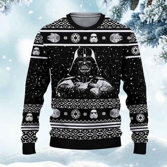 Discover Dark Galactic Warrior Ugly Christmas Sweater, Space Helmet Holiday Sweatshirt, Funny Sci-Fi Festive Winter Gift