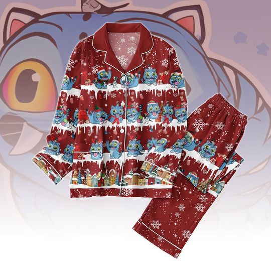 Christmas Derpy Tiger Pajama Set, Blue Tiger Costume Fleece Pajama, Tiger Kpop Hunter Matching Family Pajama Set