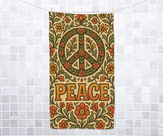 Discover Peace Sign Hand Towel, Hippie Porch Peace