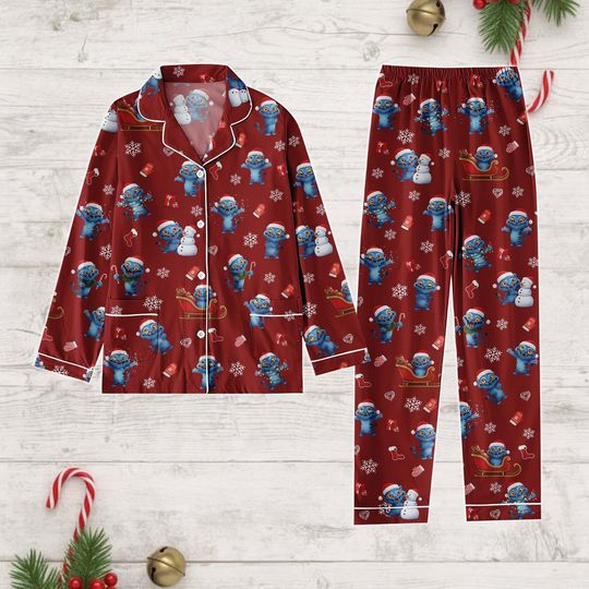 Discover Blue Tiger Christmas Pajamas, Blue Tiger Xmas Pajamas, Cute Animal Pjs Set, Blue Tiger Santa Holiday Pjs, Christmas Gift