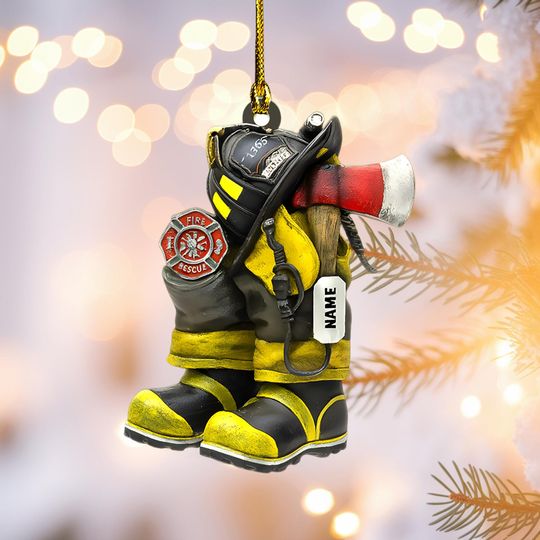 Discover Personalized Firefighter Christmas Ornament,Tree Hanging Decor with Helmet, Axe, and Boots Design, Gift for Fire Rescue Hero