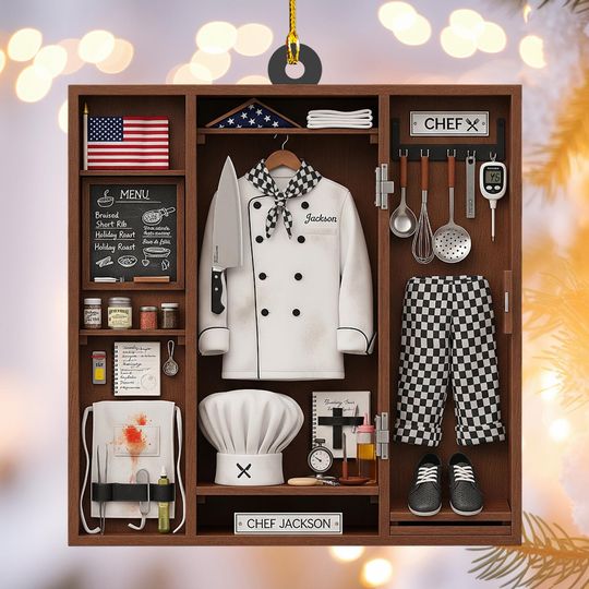 Discover Chef Kitchen with Uniform Tools and Menu Board Christmas Ornament, Tree Hanging Decor, Gift for Cooks and Bakers
