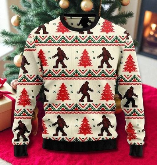 Discover Bigfoot Ugly Christmas Sweater, Funny Sasquatch Holiday Outfits, Cool Cryptozoology Xmas Gift, Ugly Sweater Party Sweatshirt