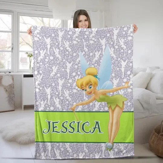 Discover Disney Peter Pan Tinker Bell Magic Kingdom Floral Customize Fleece Blanket