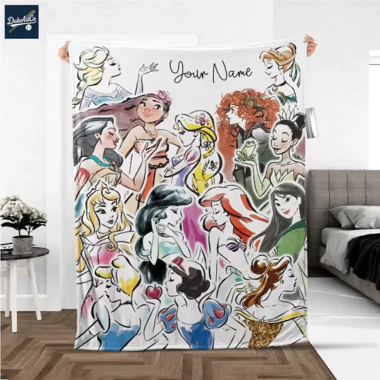Discover Personalized Disney Princess Cute Fleece Blanket – Custom Name Fleece Blanket