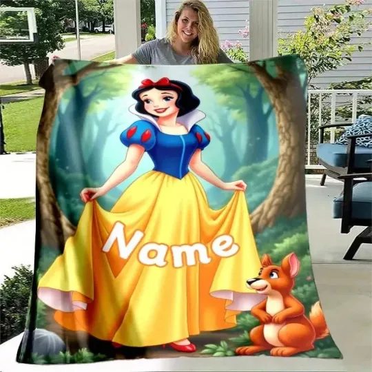 Discover Personalized Beautiful Snow White Princess Custom Name Fleece Blanket