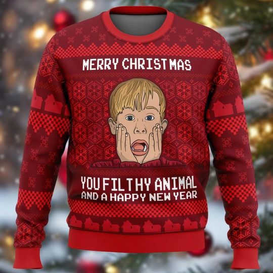Home Alone Ya Filthy Animal Merry Christmas Ugly Sweater, Xmas Kevin McCallister Ugly Sweater, Movie Xmas Sweater Men Women, Xmas Gifts