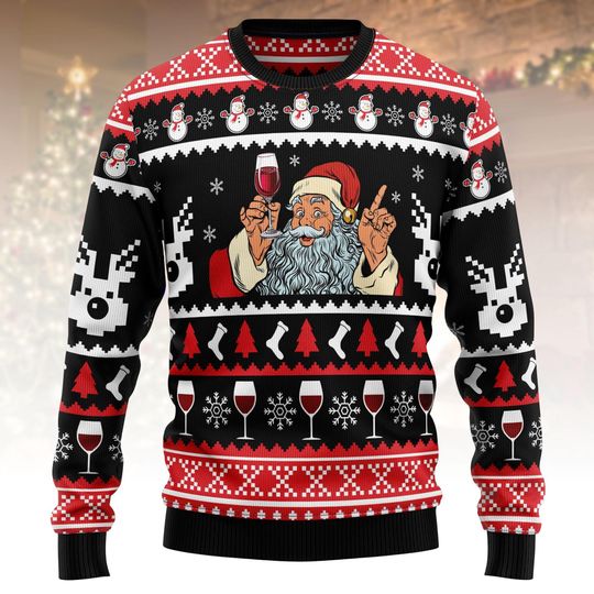 Discover Santa Wine Ugly Christmas Sweater, Festive Xmas Sweater, Holiday Ugly Sweater, Christmas Gift for Wine Lovers