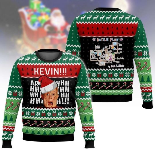 Home Alone Movie Christmas Ugly Sweater, Kevin McCallister Santa Hat Sweatshirt, Xmas Movie Shirt, Matching Christmas Family Sweaters