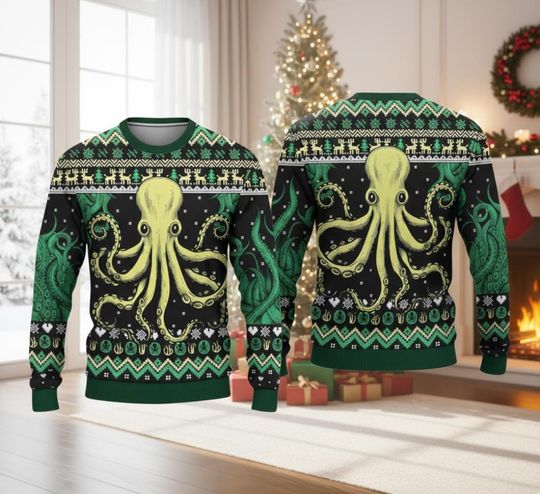 Discover Octopus Ugly Christmas Sweater  Funny Sea Creature Holiday Pullover, Retro Nautical Ocean Xmas Sweater for Men Women, Unique Gift Idea