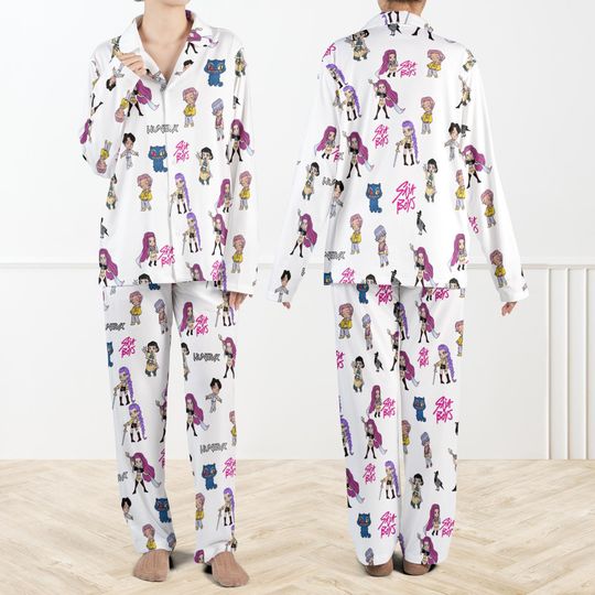 Discover Huntrix Demon Hunters Silky Satin Pajama Set For Women And Kids, Kpop Idol Pajamas, Girl Group Anime Sleepwear Set, Saja boys Pajama