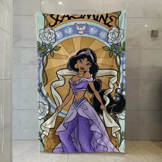 Cartoon Aladdin, Jasmine Beautiful Princess Fleece Blanket Bedding