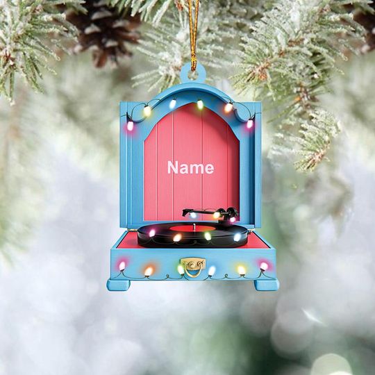Personalized Record Player Ornament, Vinyl Record Player Christmas Ornament, Musician Ornament, Music Room Holiday Ornament