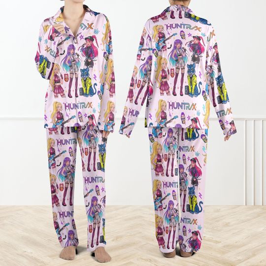 Discover Huntrix Pijama Set For Women And Kids, Kpop Zoey Mira Rumi Pajamas, Anime Inspired Loungewear Set for Fans, Kpop Idol Pajamas, Fan Gift PJs