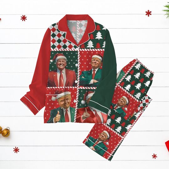 Discover Trump Christmas Pajamas Set, Funny Santa Suit Holiday Sleepwear, Festive Political Xmas PJs Gift, Funny Trump Santa Pjs Gift