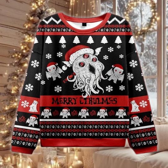 Discover Cthulhu Christmas Sweater, Funny Ugly Holiday Sweatshirt, Lovecraft Horror Xmas Gift, Merry Cthulmas Crewneck