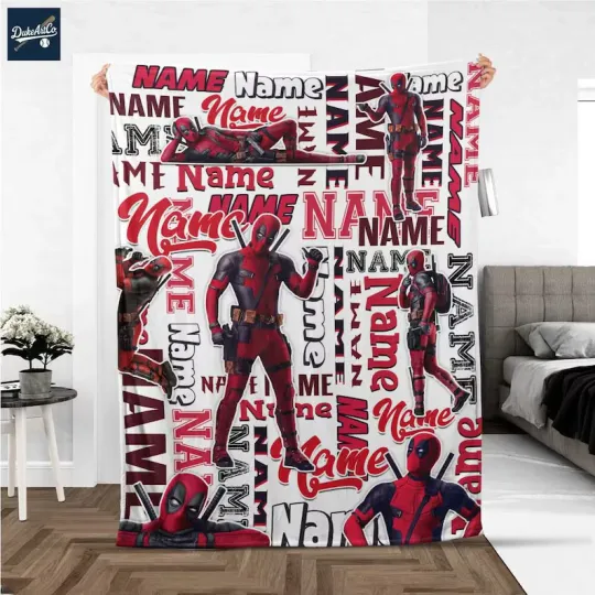 Personalized Name Deadpool Fleece Blanket, Custom Name Fleece Blanket