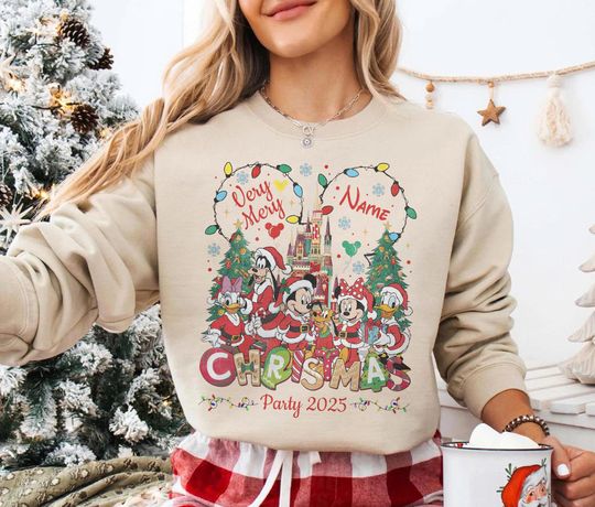 Discover Personalized Coquette Mickey's Very Merry Christmas Party 2025 Shirt, Disney Mickey And Friends Xmas Tee, Disneyland Vacation Family Tee