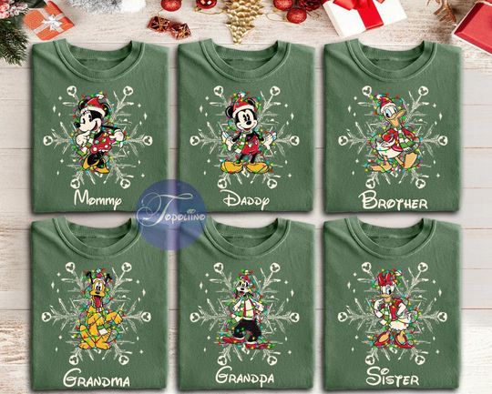 Discover Personalized Disney Snowflake Shirt, All Characters Xmas Family Tee, Mickey & Friends Custom Character Sweatshirt, Holiday Matching Outfit