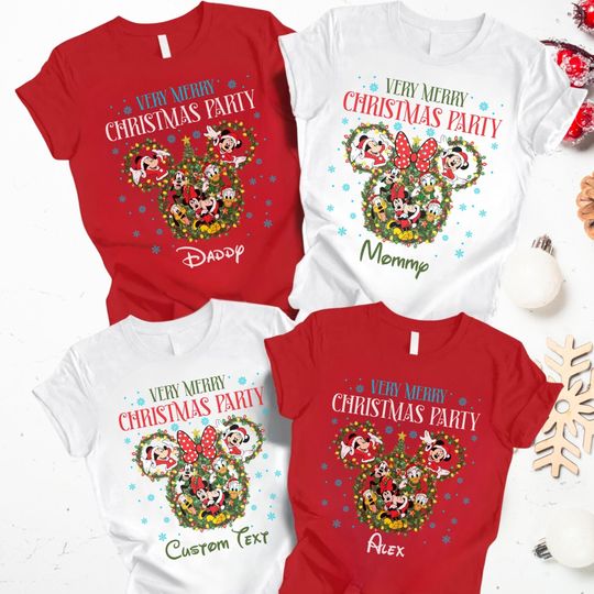 Discover Custom Disney 2025 Family Christmas Shirt, Disneyland Very Merry Christmas Tshirt, Disney Holiday Group Tee, Christmas Family Matching Shirt