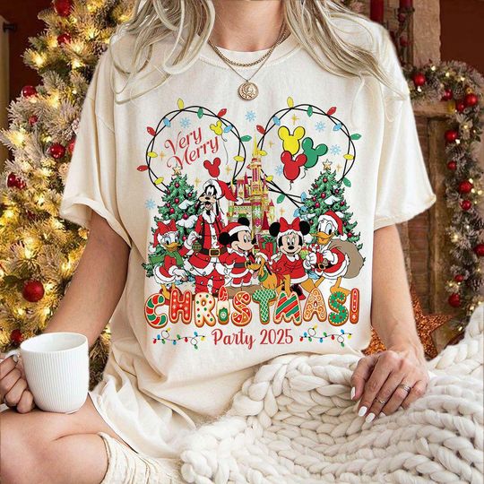 Discover Retro Mickey Very Merry Christmas Party 2025 Shirt, Mickey And Friends Christmas Matching Tee, Disney Vintage Disney Family Christmas Shirt