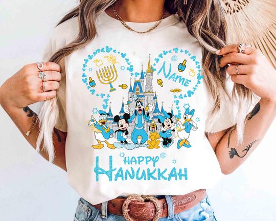 Discover Personalized Disney Hanukkah Mickey and Friends Christmas  Shirt, Jewish Happy Hanukah 2025, Hanukkah Menorah Family Christmas Group Tee