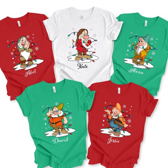 Discover Seven Dwarfs Christmas Shirts, Disney Dwarfs Group Shirts, Snow White and Seven Dwarfs Custom Shirt, Disney Prince and Princes Christmas Tee