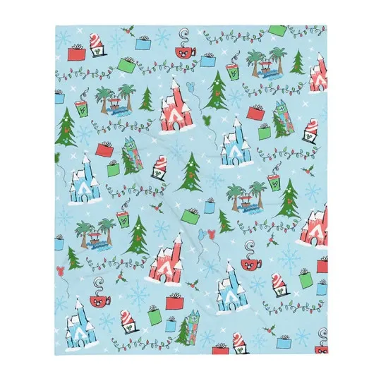 Discover Disney Parks Christmas Sketch Throw Fleece Blanket Disney Walt Disney World