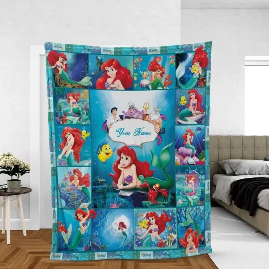 Discover Disney The Little Mermaid Ariel Graphics Cozy Customized Name Fleece Blanket