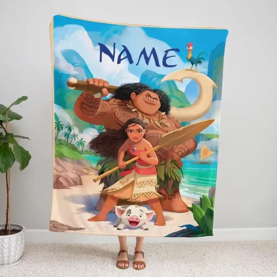 Discover Personalized Disney Moana Princess Maui Pua And Hei Hei Fleece Blanket