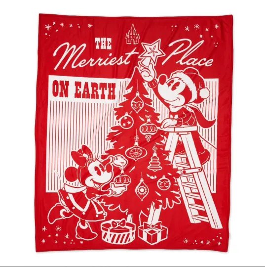 Discover Disney Vintage Christmas Mickey And Minnie Cozy Fleece Blanket