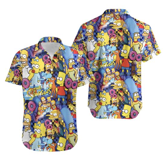 The Simpsons Hawaiian Shirt, Cartoon Tropical Tee, Funny Summer Outfit For Fans, Homer and Bart Vacation Shirt, Simpsons Aloha Shirt