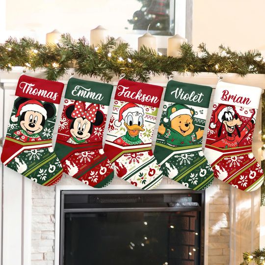 Discover Mickey And Friends Xmas Stocking, Cartoon Movie Christmas Stockings, Characters Christmas Socks Home Decoration, Custom Name Stockings