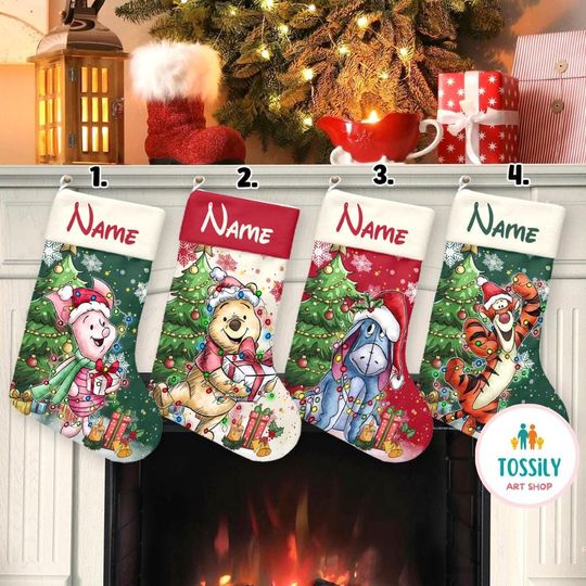 Discover Personalized Winnie Pooh Stocking, Disney Character Christmas Stocking, Stocking With Name, Christmas Decoration, Pooh Christmas Decor