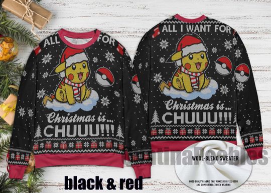 Discover All I Want Pika Christmas Sweater, Pika Sweater, PKM Ugly Sweater, Xmas Sweater, Christmas Gift For Men Women Kid