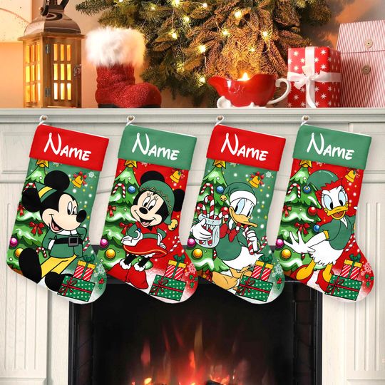 Discover Mickey And Friends Xmas Stocking, Mickey Mouse Christmas Stockings, Mickey Christmas Socks Home Decoration, Custom Name Stockings