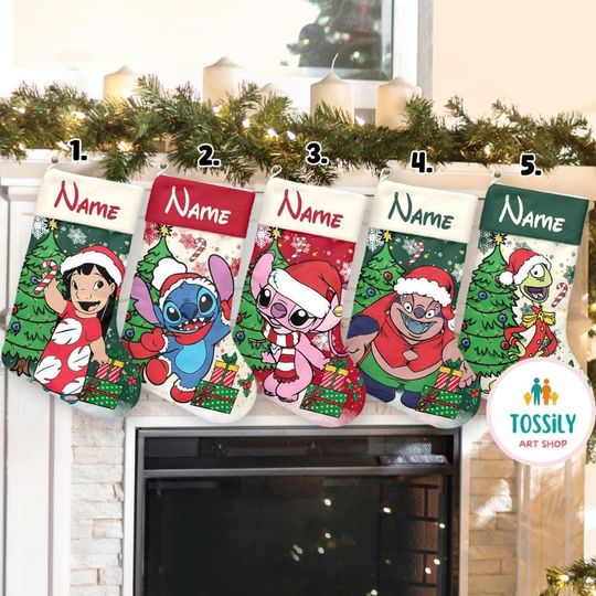 Stitch Xmas Stocking, Lilo & Stitch Christmas Stockings, Lilo Stitch Angel Christmas Socks Home Decoration, Custom Name Stockings