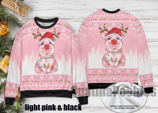 Lovely Pig Reindeer 3D Ugly Christmas Sweater,Merry Pigmas Christmas Sweater, Funny Pig Shirt, Pig Ugly Xmas Sweater Gifts,Xmas Holiday Gift