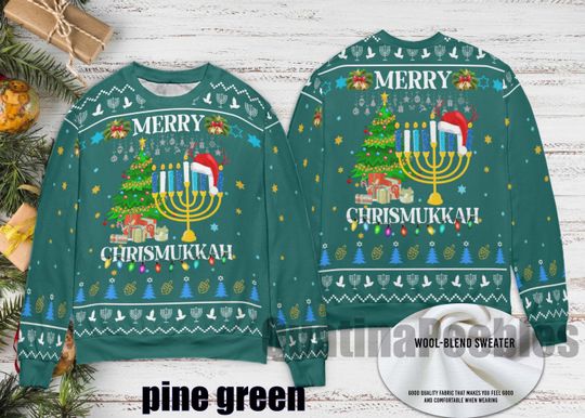 Merry Christmas Hanukkah Ugly Sweater, Merry Chrismukkah Sweater, Jewish Christmas Sweater, Menorah Hanukkah Ugly Christmas Sweater
