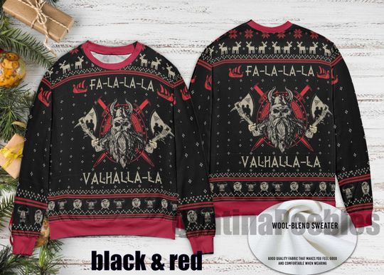 King Fa-la-la-la Valhalla-la Ugly Christmas Sweater, Funny Viking Holiday Christmas Sweater, Norse Mythology Festive Pullover Gift