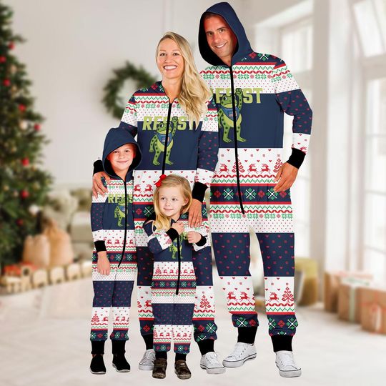 Funny Frog Resist Family Christmas Onesie Pajamas, Matching Ugly Sweater Style Holiday Jumpsuit for Men Women Kids Gift